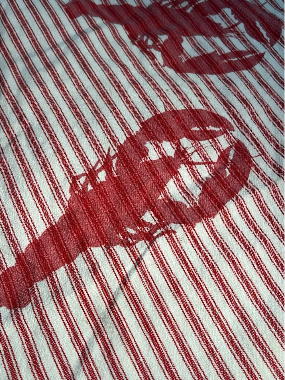 Vintage Martex Lobster Print Tea Towel, Red & White Striped